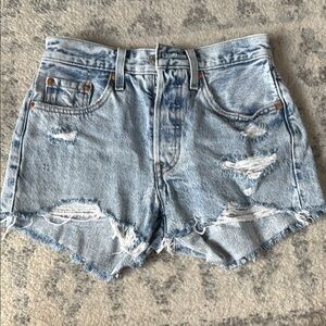 Levi's Blue Distressed Jean Shorts High-Waisted